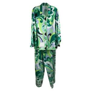 Womens 2XL Green Black Paisley Long Sleeves Lounge Pants and Co-Ord Top Party